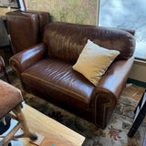 LEATHER CHAIR & HALF TWIN SLEEPER W STORAGE OTTOMAN