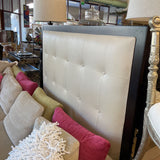 LEATHER TUFTED WOOD FRAME BED QUEEN