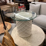 GARDEN END TABLE W GLASS TOP