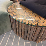 LOG COFFEE TABLE W GLASS