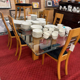 GLASS DINING TABLE W 6 CHAIRS