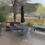 METAL PATIO TABLE 4 CHAIRS & UMBRELLA