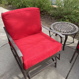OUTDOOR CHAIRS PAIR RED PADS