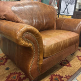 OVERSIZE LEATHER CHAIR AND OTTOMAN