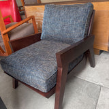 WOOD BLUE FABRIC ARM CHAIR