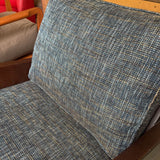 WOOD BLUE FABRIC ARM CHAIR
