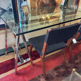 GLASS TABLE W SAWHORSE BASE