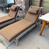 TEAK PATIO CHAISE W BROWN PAD