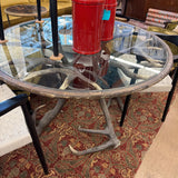 FAUX ANTLER GLASS TOP DINING TABLE 4'