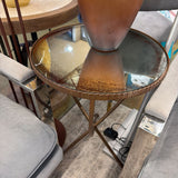 GOLD METAL BASE END TABLE W GLASS
