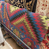 KILIM RUG BLUE RED TAN 7X12