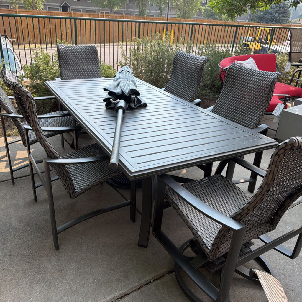 TRAPITONE PATIO SET 6 CHAIRS STAND UMBRELLA TABLE – Nest Furnishings