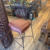 LEATHER IRON BARSTOOLS PAIR
