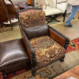 LEATHER FABRIC CHAIR W OTTOMAN